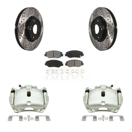 Front Brake Coat Caliper Drill Slot Rotor Semi-Metallic Pad Kit For 2005-2006 Honda CR-V KCD-100204S