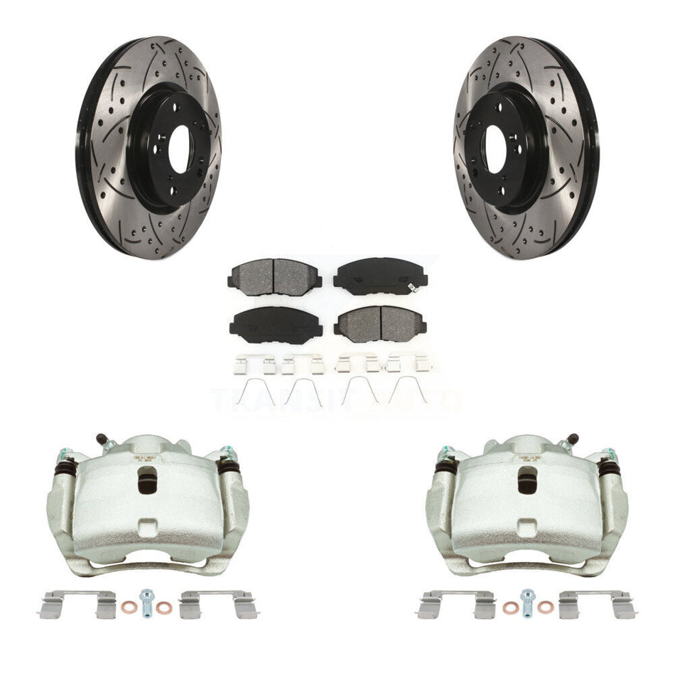 Front Brake Coat Caliper Drill Slot Rotor Semi-Metallic Pad Kit For 2005-2006 Honda CR-V KCD-100204S