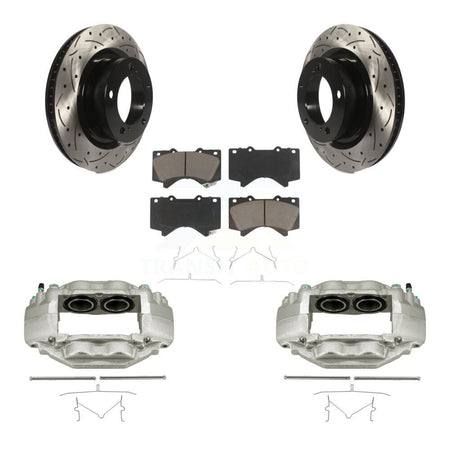 Front Brake Coated Caliper Drill Slotted Rotor Ceramic Pad Kit For Toyota Tundra Sequoia KCD-100205C