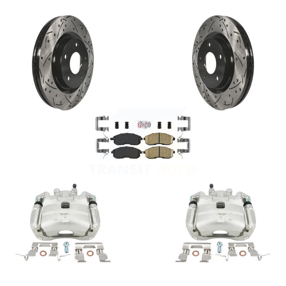 Front Disc Brake Coated Caliper Drilled Slotted Rotors And Ceramic Pads Kit For Nissan Juke KCD-100205N