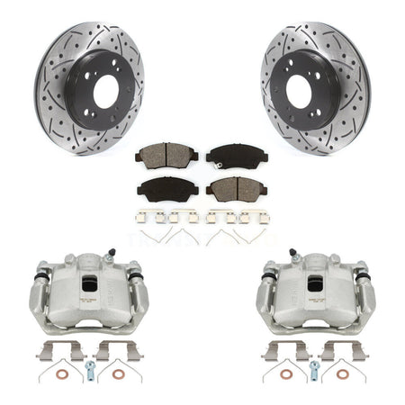 Front Disc Brake Coated Caliper Drilled Slotted Rotors And Semi-Metallic Pads Kit For 2011-2015 Honda CR-Z KCD-100205S by Transit Auto