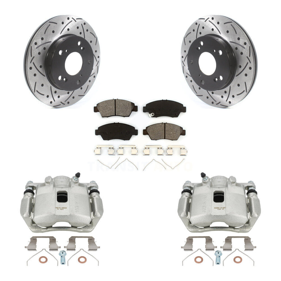 Front Disc Brake Coated Caliper Drilled Slotted Rotors And Semi-Metallic Pads Kit For 2011-2015 Honda CR-Z KCD-100205S
