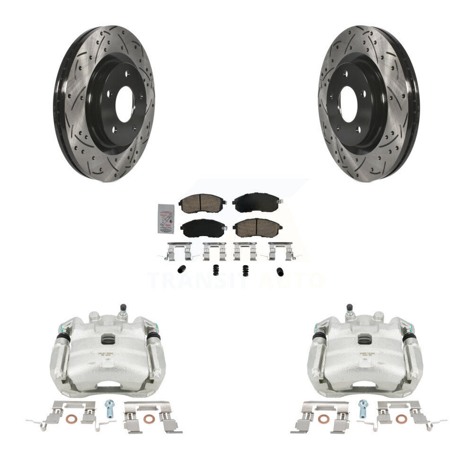 Front Disc Brake Coated Caliper Drilled Slotted Rotors And Ceramic Pads Kit For 2017-2019 Nissan Sentra Turbocharged KCD-100206N