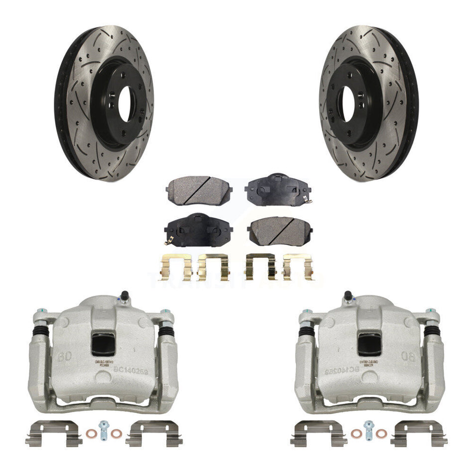 Front Brake Caliper Drill Slotted Rotor Semi-Metallic Pad Kit For 2016 Kia Sportage 2.4L KCD-100206P