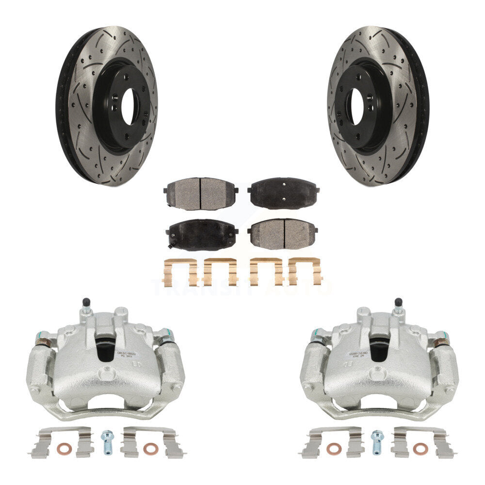 Front Disc Brake Coated Caliper Drilled Slotted Rotors And Ceramic Pads Kit For Kia Forte5 2.0L KCD-100206T by Transit Auto