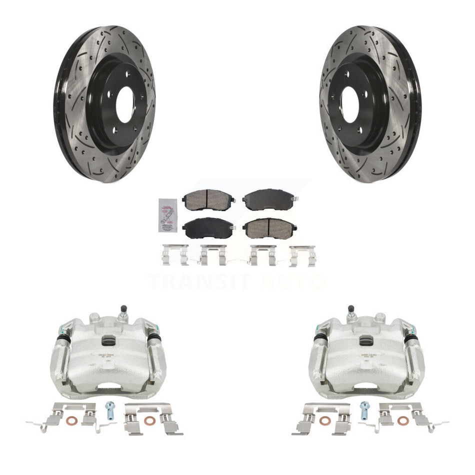 Front Disc Brake Coated Caliper Drilled Slotted Rotors And Ceramic Pads Kit For 2017-2019 Nissan Sentra Turbocharged KCD-100207N
