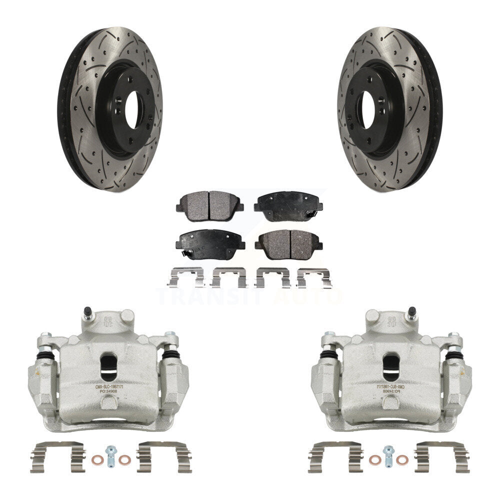 Front Brake Coated Caliper Drill Slot Rotor Ceramic Pad Kit For 2014 Hyundai Sonata 2.0L KCD-100207T