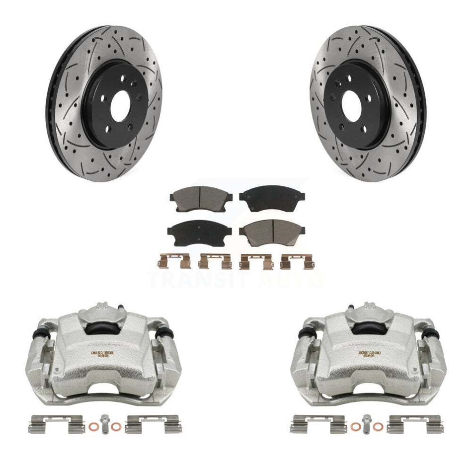 Front Disc Brake Coated Caliper Drilled Slotted Rotors And Ceramic Pads Kit For 2013-2014 Chevrolet Sonic RS KCD-100208C