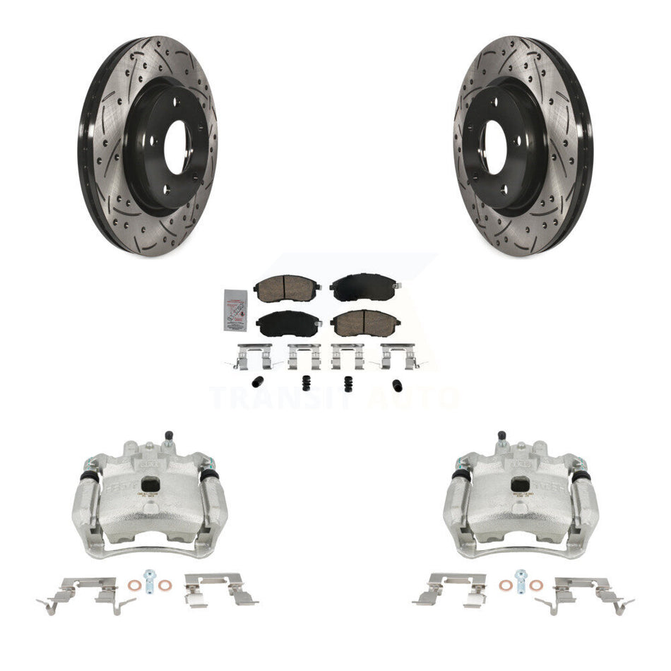Front Disc Brake Coated Caliper Drilled Slotted Rotors And Ceramic Pads Kit For Nissan Sentra KCD-100208N