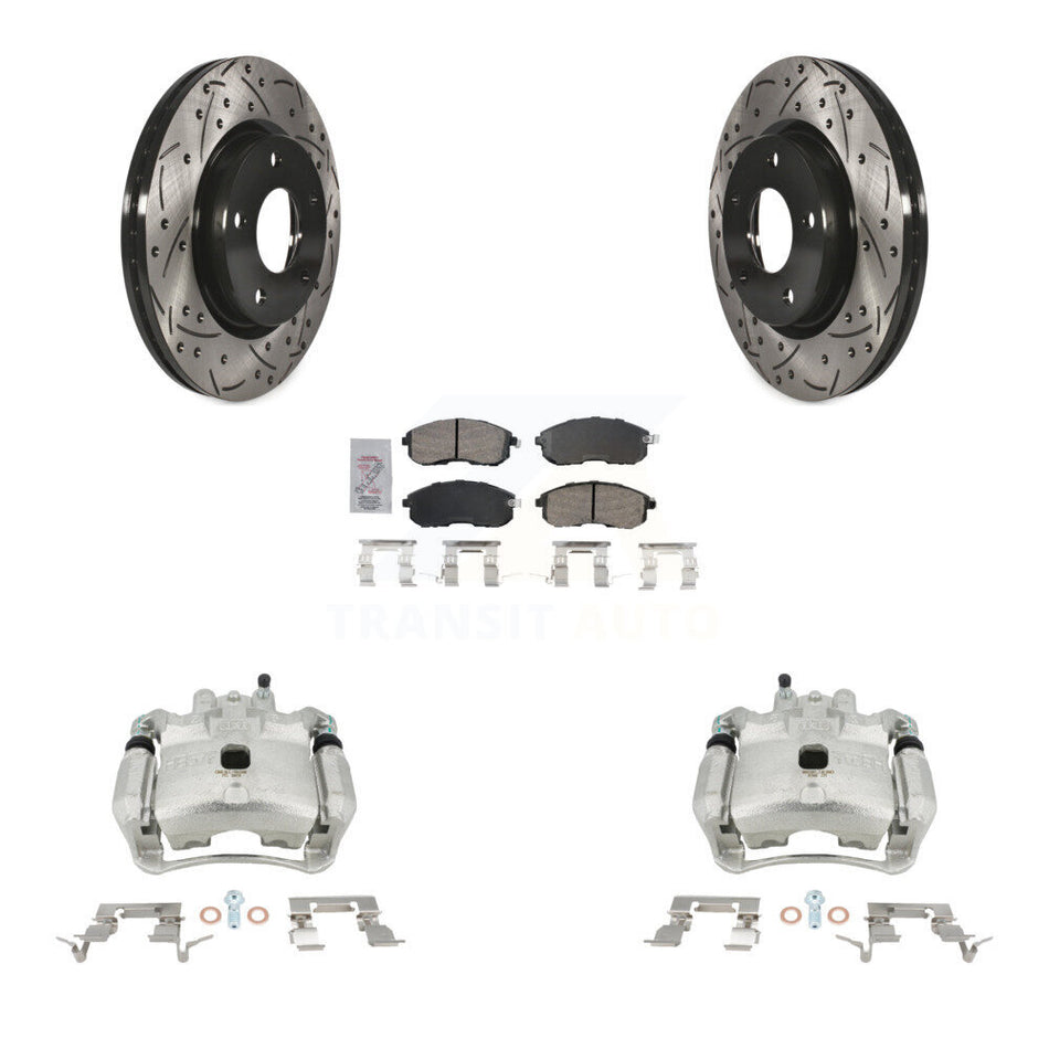 Front Disc Brake Coated Caliper Drilled Slotted Rotors And Ceramic Pads Kit For Nissan Sentra KCD-100209N