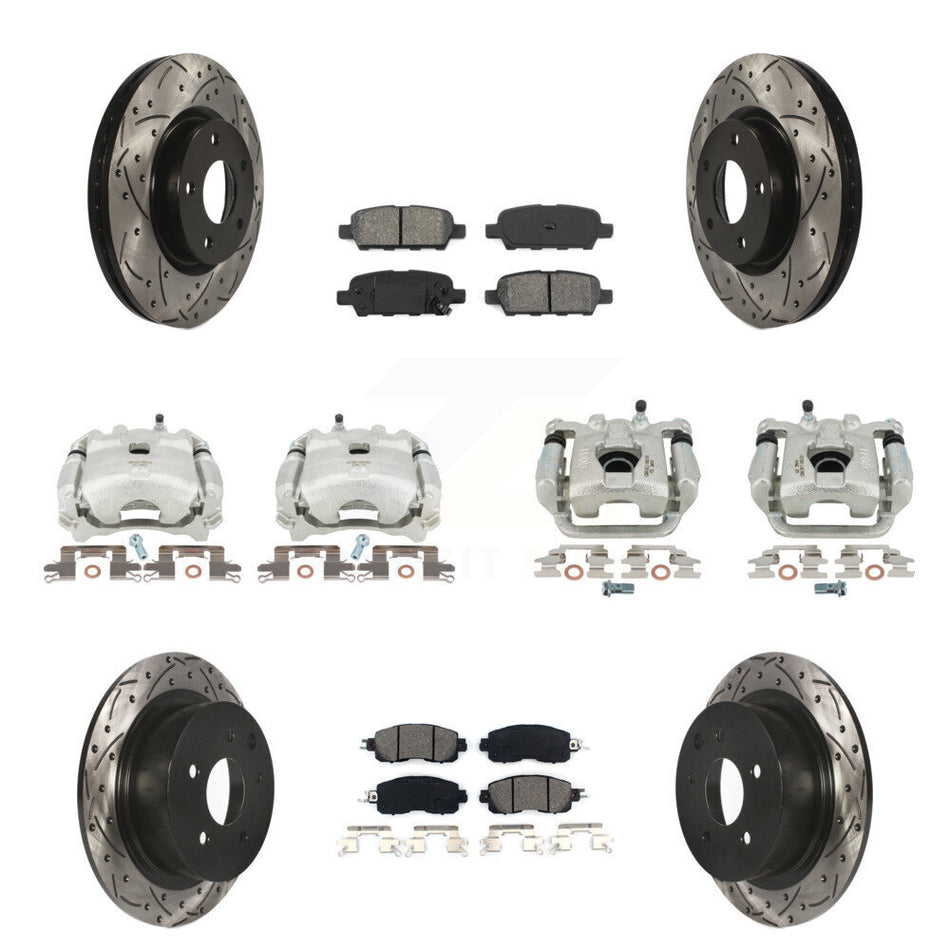 Front Rear Disc Brake Coated Caliper Drilled Slotted Rotors And Semi-Metallic Pads Kit (10Pc) For Nissan Altima KCD-100209S