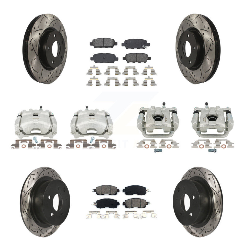 Front Rear Disc Brake Coated Caliper Drilled Slotted Rotors And Semi-Metallic Pads Kit (10Pc) For Nissan Altima KCD-100209S