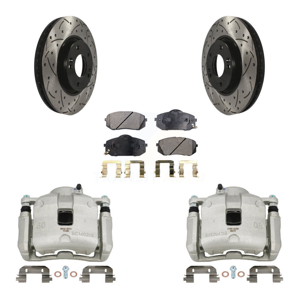 Front Brake Caliper Drill Slot Rotor Ceramic Pad Kit For Kia Sportage 2.4L From 12 10 15 KCD-100209T