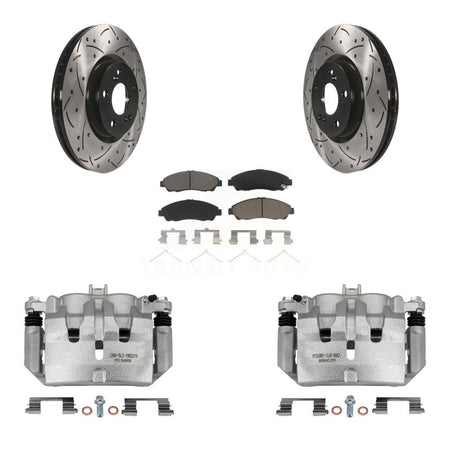 Front Disc Brake Coated Caliper Drilled Slotted Rotors Ceramic Pad Kit For Acura MDX ZDX KCD-100210C