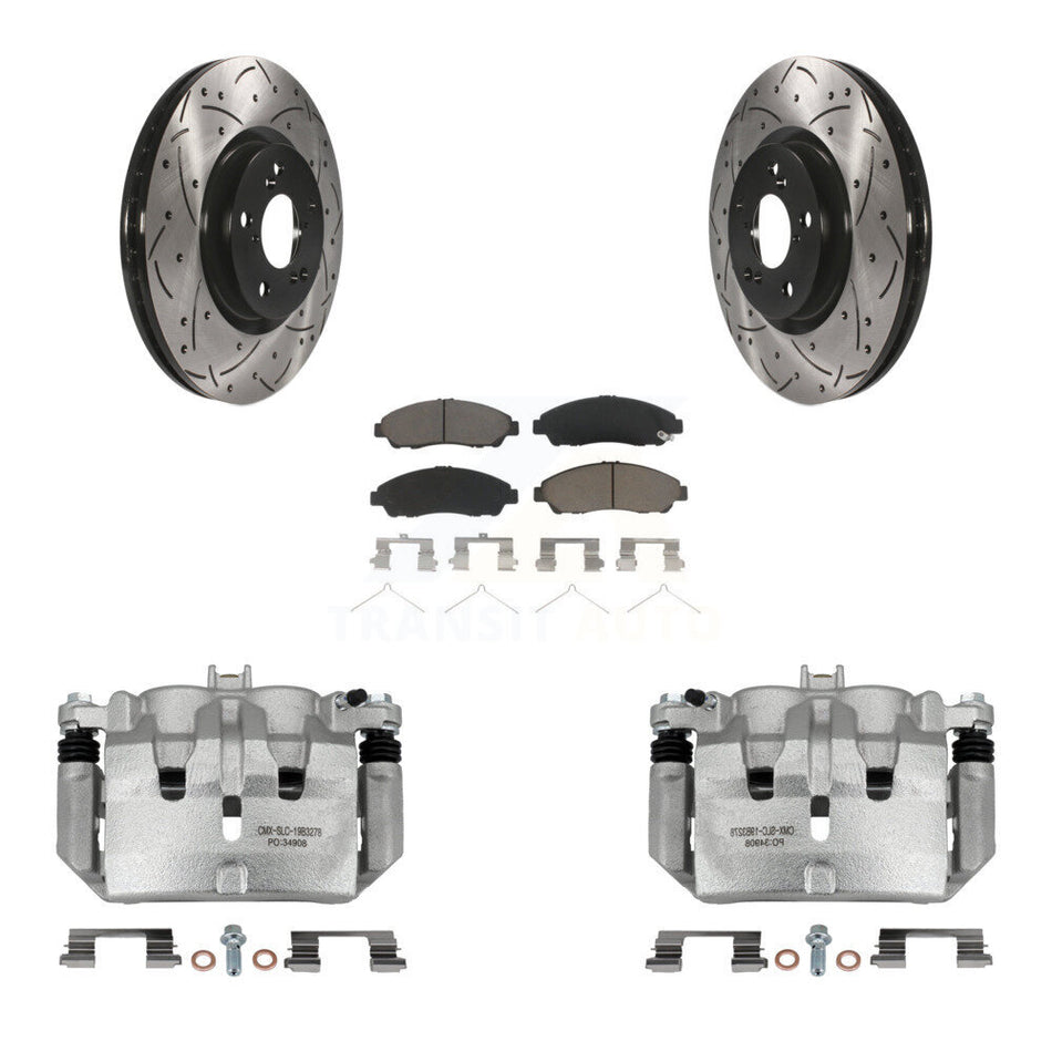 Front Disc Brake Coated Caliper Drilled Slotted Rotors Ceramic Pad Kit For Acura MDX ZDX KCD-100210C