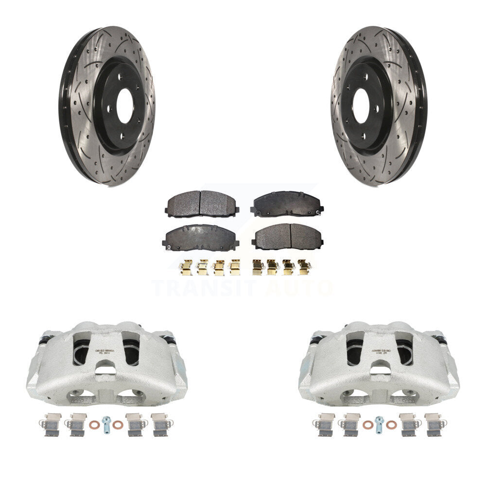 Front Disc Brake Coated Caliper Drilled Slotted Rotors And Semi-Metallic Pads Kit For 2014-2020 Dodge Journey KCD-100210P by Transit Auto