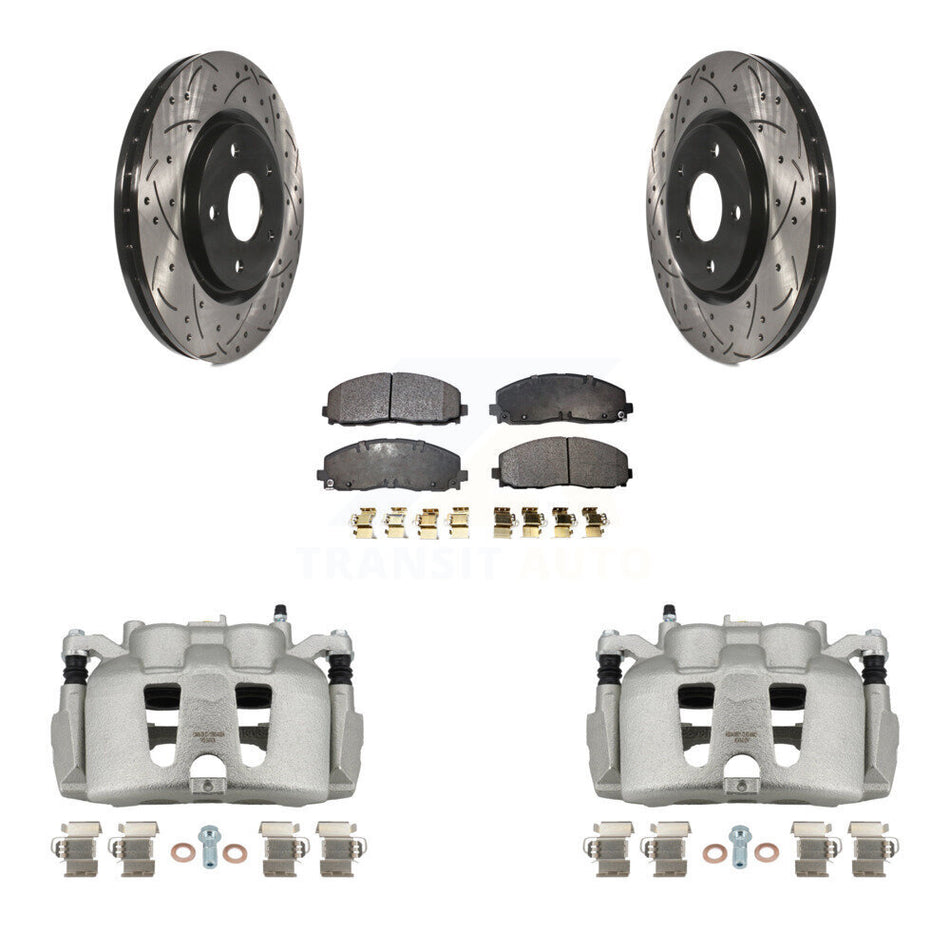 Front Disc Brake Coated Caliper Drilled Slotted Rotors And Semi-Metallic Pads Kit For 2014-2020 Dodge Journey KCD-100210P