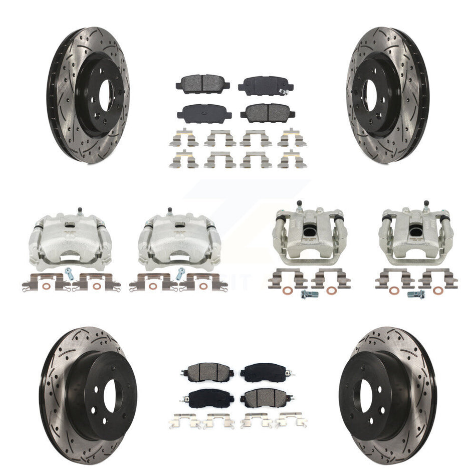 Front Rear Disc Brake Coated Caliper Drilled Slotted Rotors And Semi-Metallic Pads Kit (10Pc) For Nissan LEAF KCD-100210S