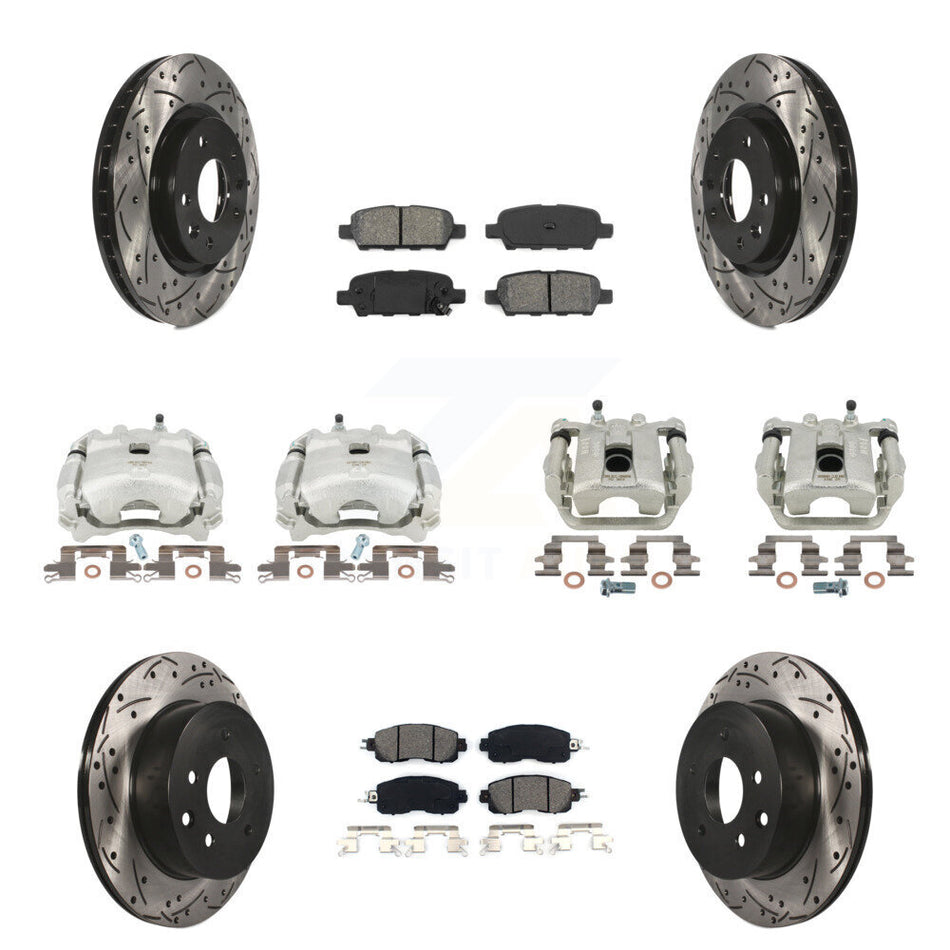Front Rear Disc Brake Coated Caliper Drilled Slotted Rotors And Semi-Metallic Pads Kit (10Pc) For Nissan LEAF KCD-100210S