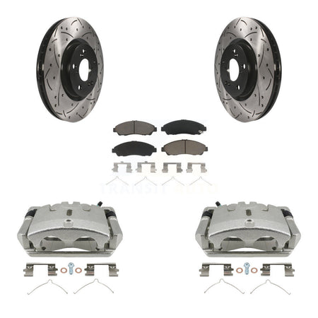 Front Brake Coated Caliper Drill Slotted Rotor Ceramic Pad Kit For 2009-2015 Honda Pilot KCD-100211C