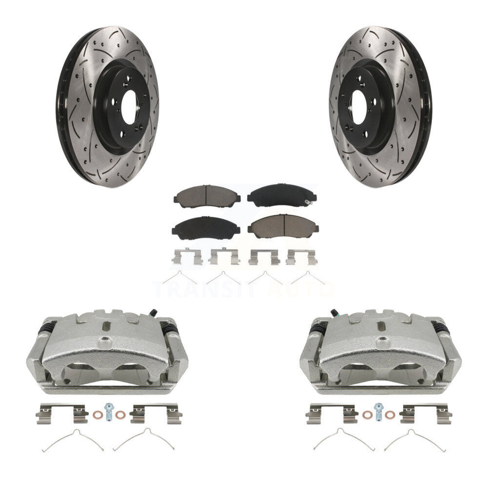 Front Brake Coated Caliper Drill Slotted Rotor Ceramic Pad Kit For 2009-2015 Honda Pilot KCD-100211C