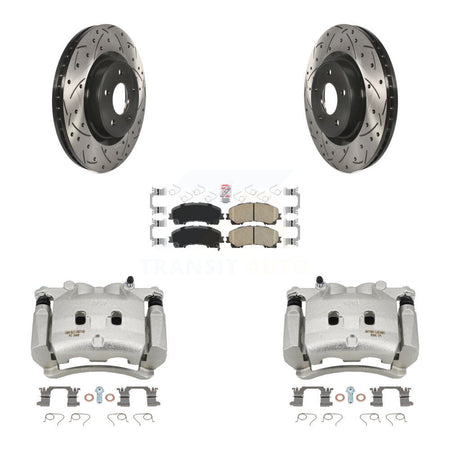 Front Brake Coated Caliper Drill Slotted Rotor Ceramic Pad Kit For INFINITI Q50 QX50 Q60 KCD-100211N