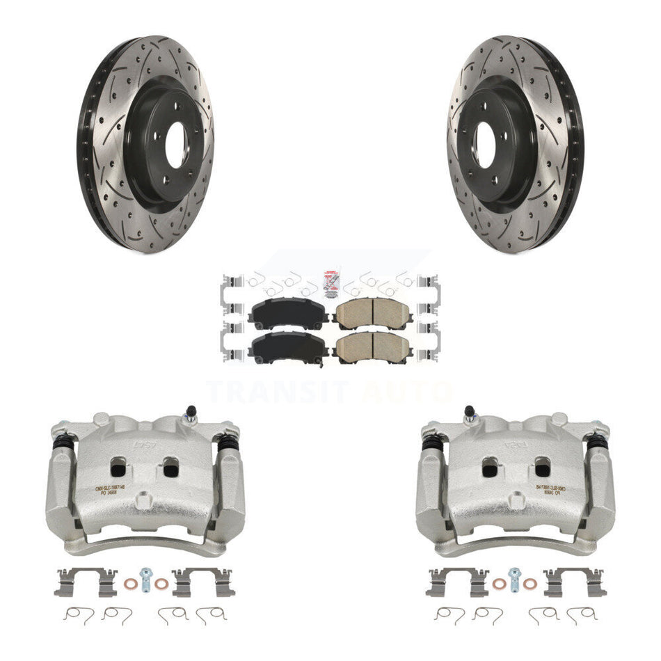 Front Brake Coated Caliper Drill Slotted Rotor Ceramic Pad Kit For INFINITI Q50 QX50 Q60 KCD-100211N