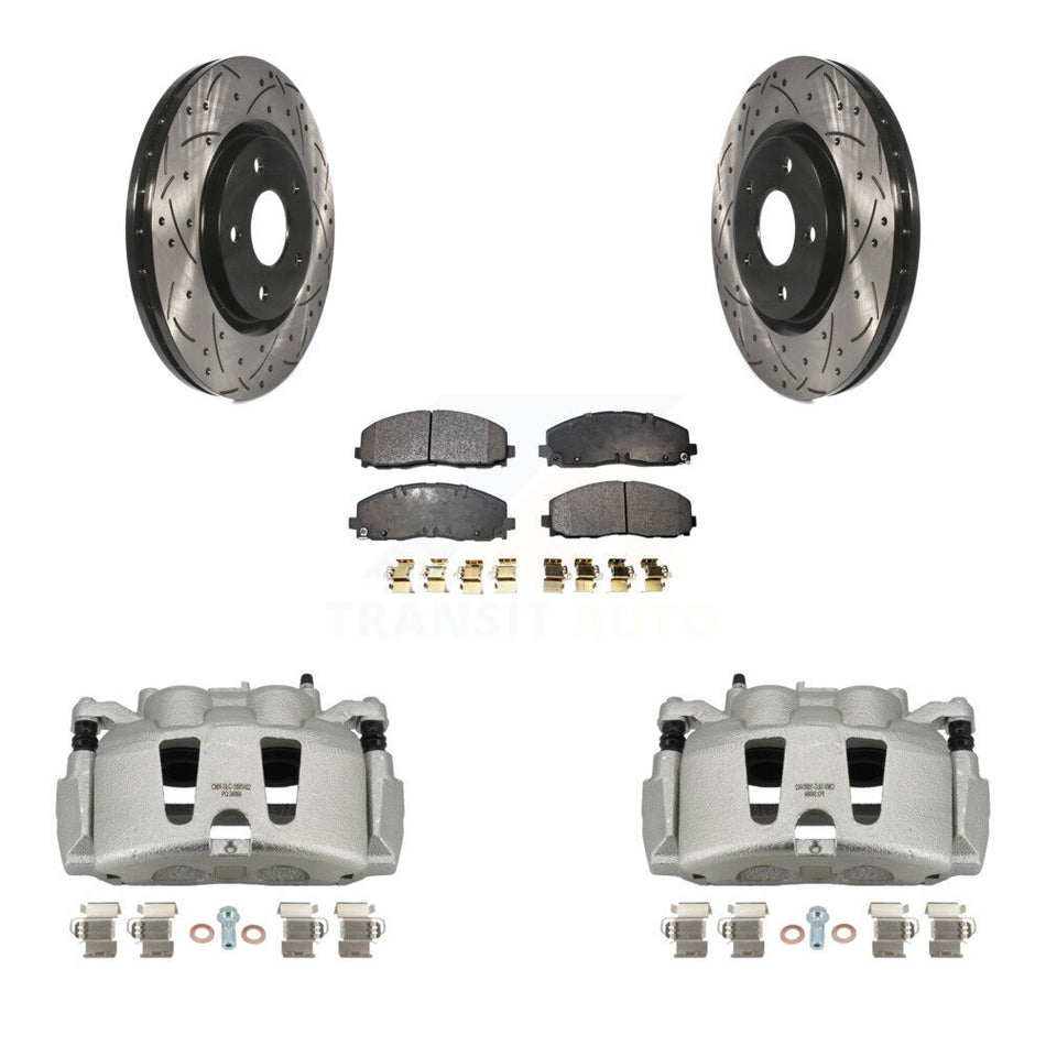 Front Disc Brake Coated Caliper Drilled Slotted Rotors And Semi-Metallic Pads Kit For Dodge Grand Caravan Chrysler Pacifica Voyager KCD-100211P