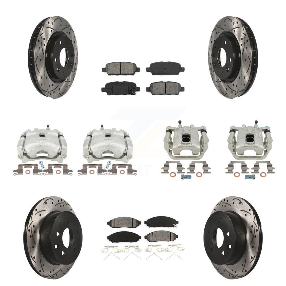 Front Rear Disc Brake Coated Caliper Drilled Slotted Rotors And Semi-Metallic Pads Kit (10Pc) For 2015 Nissan LEAF Vehicles Manufactured In Japan KCD-100211S