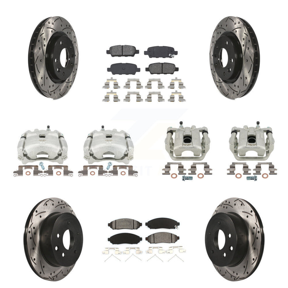 Front Rear Disc Brake Coated Caliper Drilled Slotted Rotors And Semi-Metallic Pads Kit (10Pc) For 2015 Nissan LEAF Vehicles Manufactured In Japan KCD-100211S