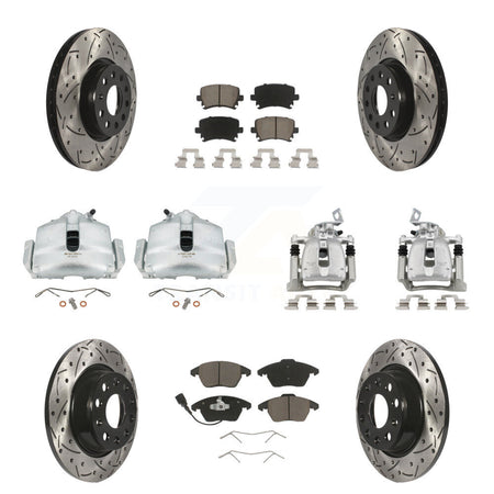 Front Rear Brake Caliper Drill Slot Rotors Ceramic Pad Kit (10Pc) For Volkswagen CC 2.0L KCD-100212C