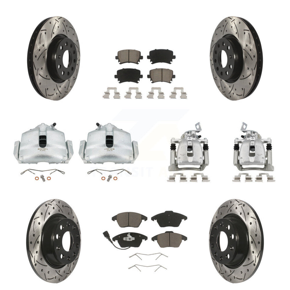 Front Rear Brake Caliper Drill Slot Rotors Ceramic Pad Kit (10Pc) For Volkswagen CC 2.0L KCD-100212C