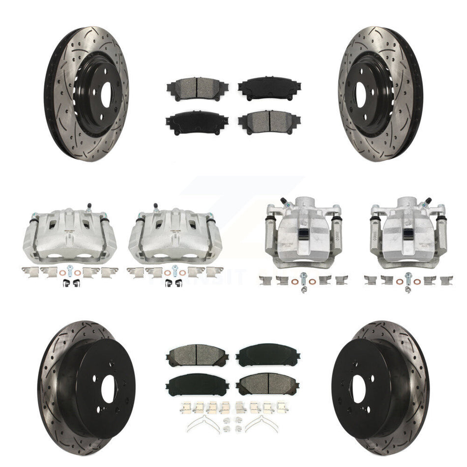 Front Rear Brake Caliper Drill Slot Rotor Semi-Metallic Pad Kit (10Pc) For Toyota Sienna KCD-100212S