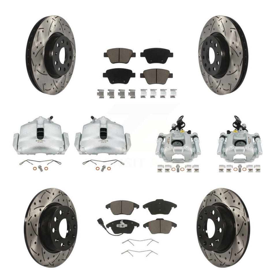 Front Rear Disc Brake Coated Caliper Drilled Slotted Rotors And Ceramic Pads Kit (10Pc) For Volkswagen Beetle GTI KCD-100213C