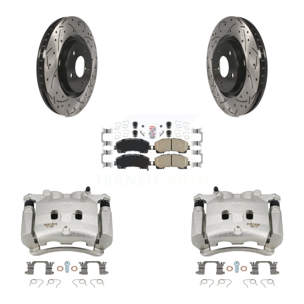 Front Disc Brake Coated Caliper Drilled Slotted Rotor & Ceramic Pad Kit For Nissan Rogue KCD-100213N