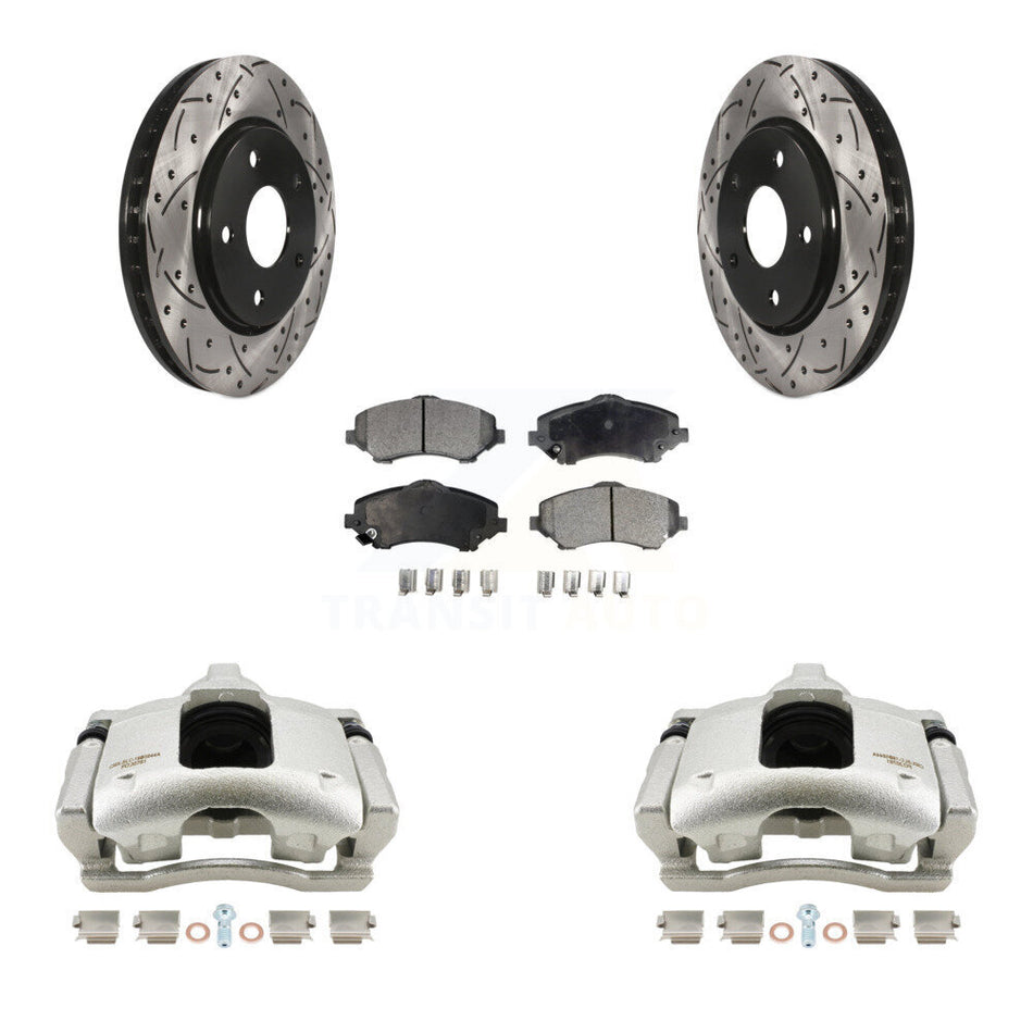 Front Disc Brake Coated Caliper Drilled Slotted Rotors And Semi-Metallic Pads Kit For 2009-2011 Dodge Journey KCD-100213P