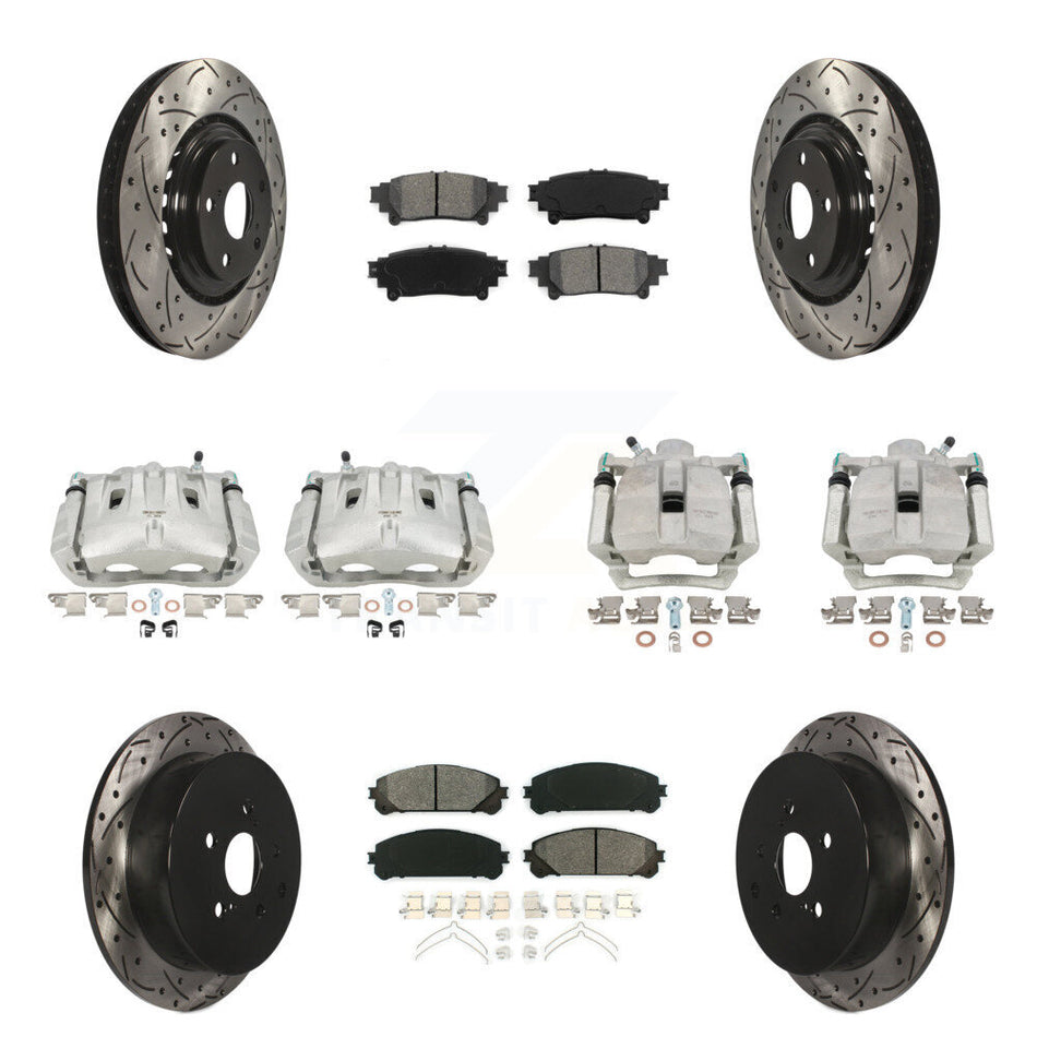Front Rear Disc Brake Coated Caliper Drilled Slotted Rotors And Semi-Metallic Pads Kit (10Pc) For Toyota Highlander Sienna Lexus RX350 KCD-100214S