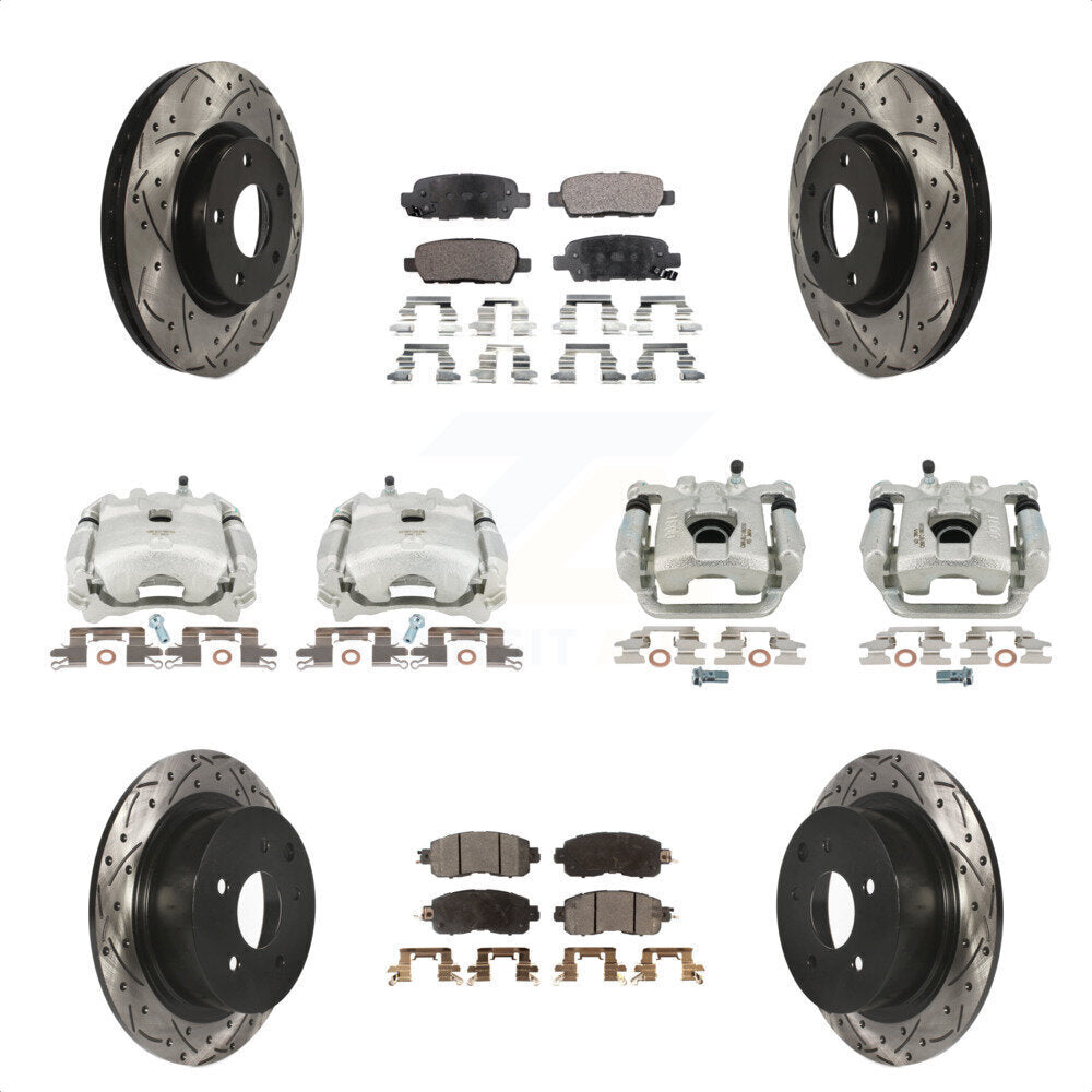 Front Rear Disc Brake Coated Caliper Drilled Slotted Rotors And Semi-Metallic Pads Kit (10Pc) For Nissan Altima KCD-100215P by Transit Auto