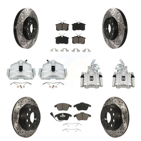 Front Rear Brake Caliper Drilled Slot Rotor Ceramic Pad Kit (10Pc) For Volkswagen Beetle KCD-100216C