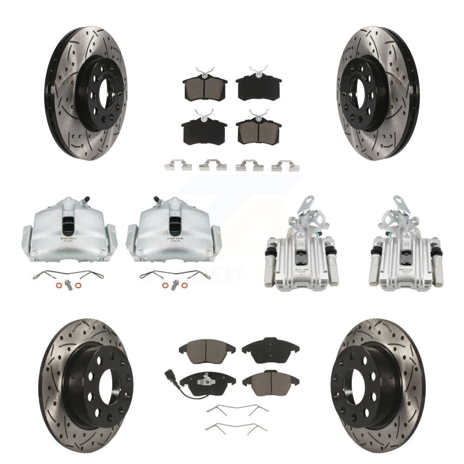 Front Rear Brake Caliper Drilled Slot Rotor Ceramic Pad Kit (10Pc) For Volkswagen Beetle KCD-100216C