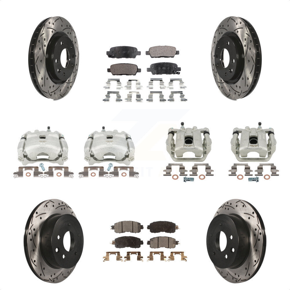 Front Rear Disc Brake Coated Caliper Drilled Slotted Rotors And Semi-Metallic Pads Kit (10Pc) For Nissan LEAF KCD-100216P by Transit Auto