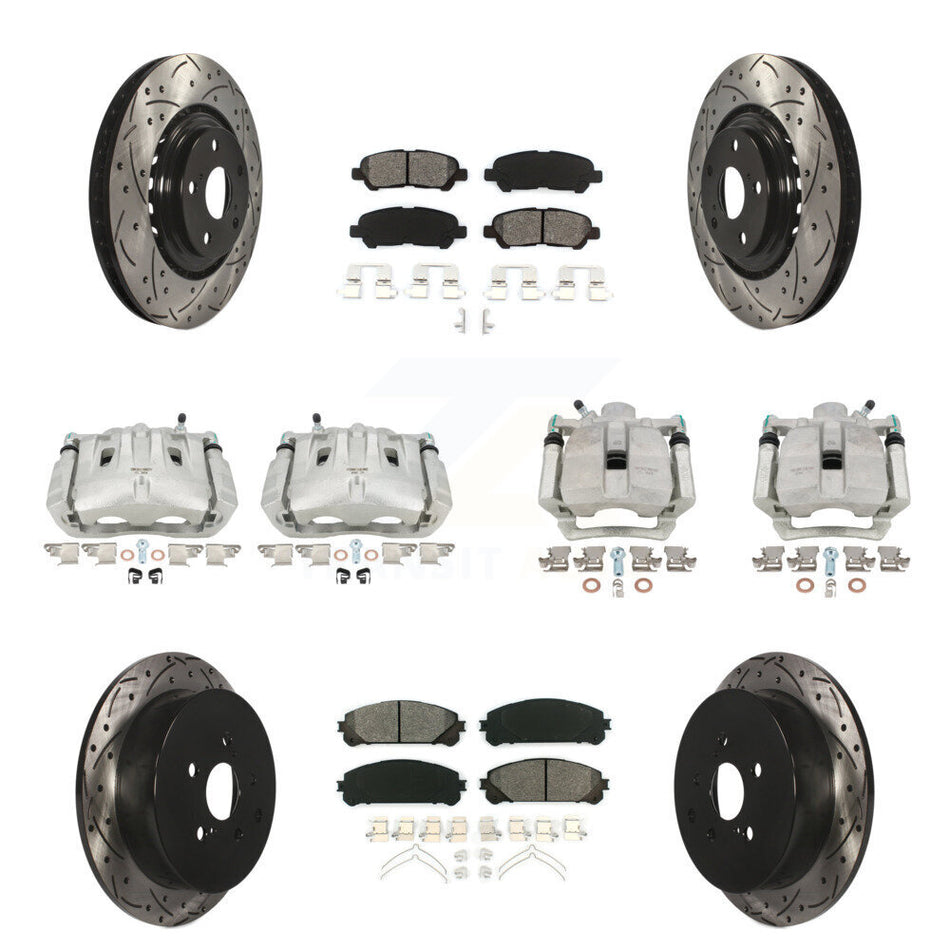 Front Rear Disc Brake Coated Caliper Drilled Slotted Rotors And Semi-Metallic Pads Kit (10Pc) For 2014 Toyota Highlander Hybrid Limited with FULL HYBRID EV-GAS (FHEV) engine KCD-100216S
