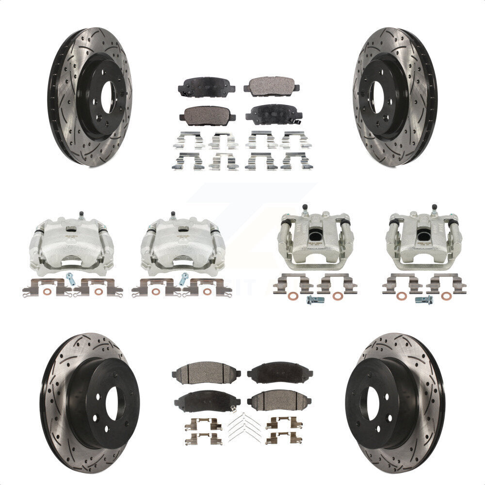 Front Rear Disc Brake Coated Caliper Drilled Slotted Rotors And Semi-Metallic Pads Kit (10Pc) For 2015 Nissan LEAF Vehicles Manufactured In Japan KCD-100217P by Transit Auto