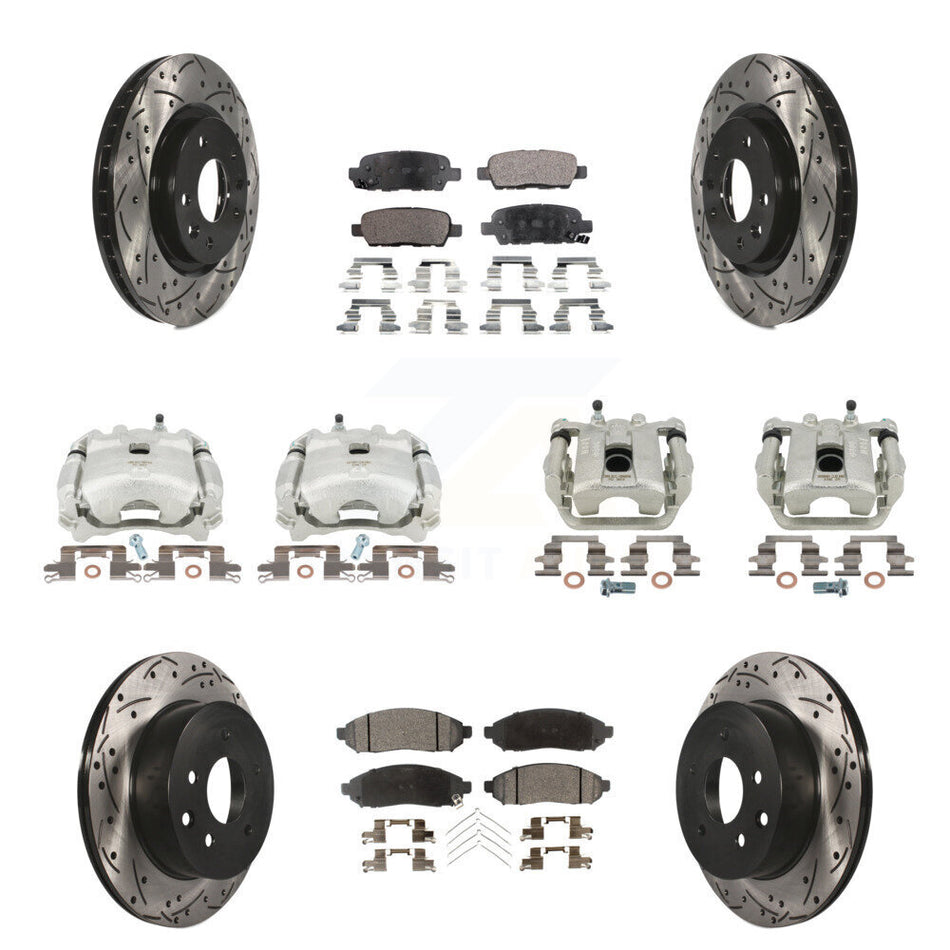 Front Rear Disc Brake Coated Caliper Drilled Slotted Rotors And Semi-Metallic Pads Kit (10Pc) For 2015 Nissan LEAF Vehicles Manufactured In Japan KCD-100217P