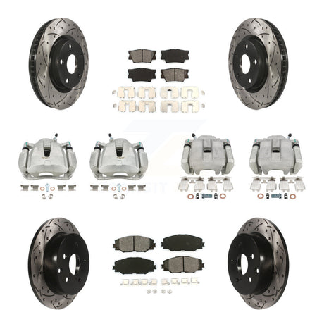 Front Rear Brake Caliper Drilled Slot Rotor Semi-Metallic Pad Kit (10Pc) For Toyota RAV4 KCD-100217S