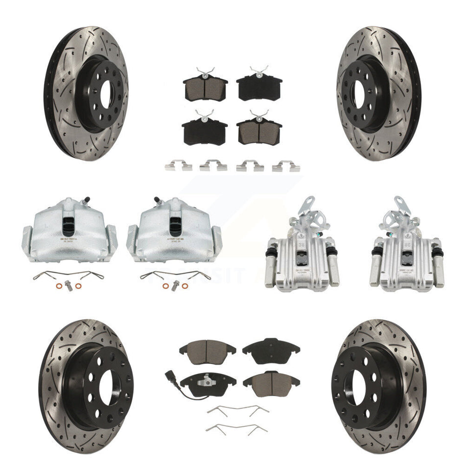 Front Rear Brake Caliper Drilled Slot Rotor Ceramic Pad Kit (10Pc) For Volkswagen Beetle KCD-100218C