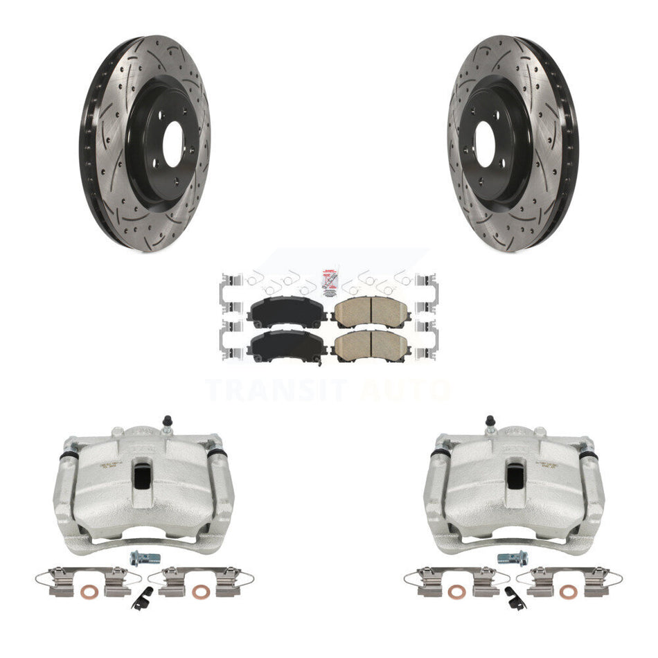 Front Disc Brake Coated Caliper Drilled Slotted Rotors And Ceramic Pads Kit For Nissan Rogue With 3rd Row Seating KCD-100218N