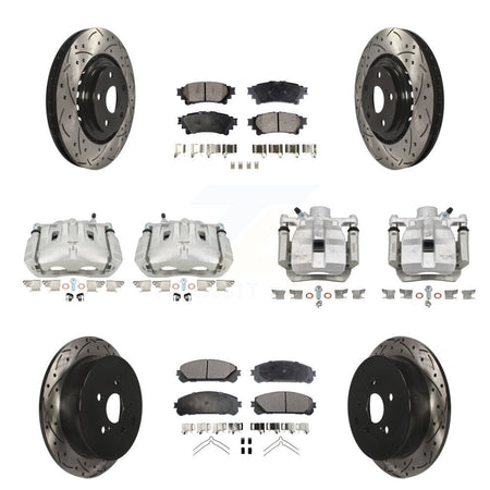 Front Rear Brake Caliper Drill Slot Rotor Semi-Metallic Pad Kit (10Pc) For Toyota Sienna KCD-100218P