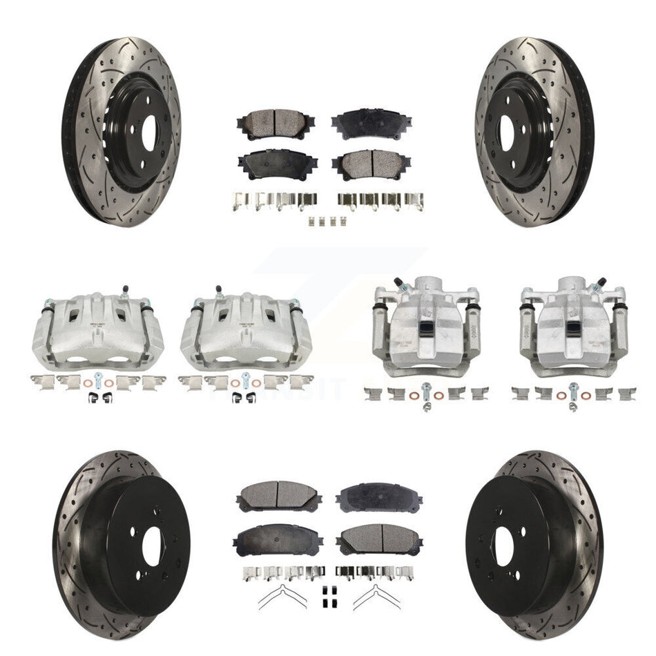 Front Rear Brake Caliper Drill Slot Rotor Semi-Metallic Pad Kit (10Pc) For Toyota Sienna KCD-100218P