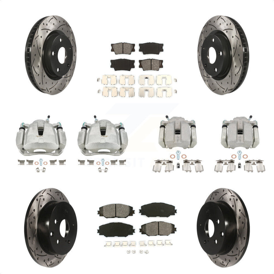 Front Rear Disc Brake Coated Caliper Drilled Slotted Rotors And Semi-Metallic Pads Kit (10Pc) For Toyota RAV4 KCD-100218S by Transit Auto